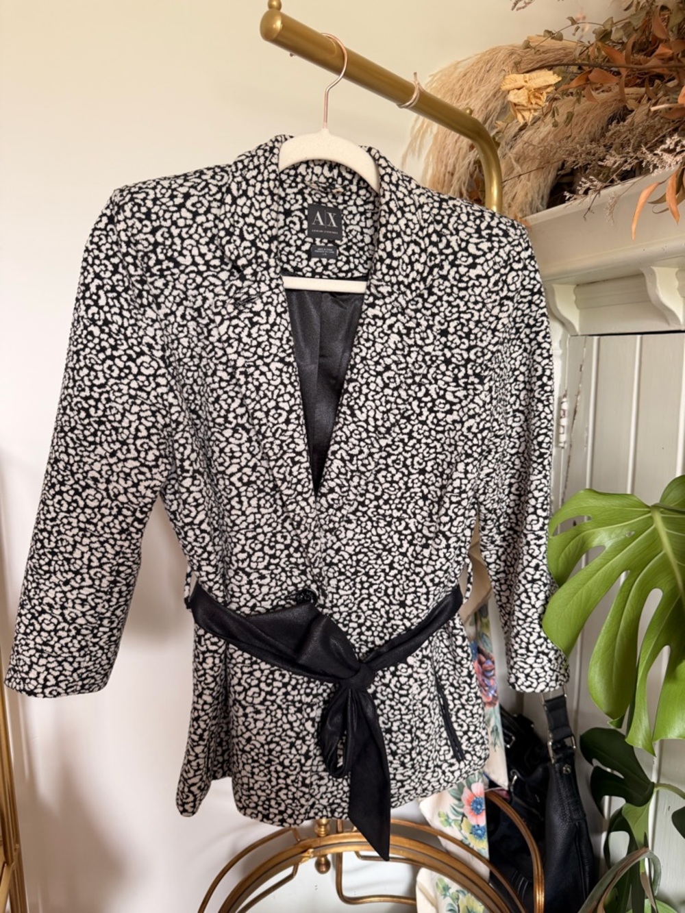A/X Armani Exchange Black & White Printed Belted Blazer